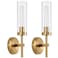SANTOSTOCK Hardwired Gold Wall Sconces Set of 2 Modern Bathroom Sconces Wall Lighting Vanity Light Fixtures with Clear Glass Brushed Brass Wall Decor Lights for Mirror Living Room Bedroom Hallway Stai