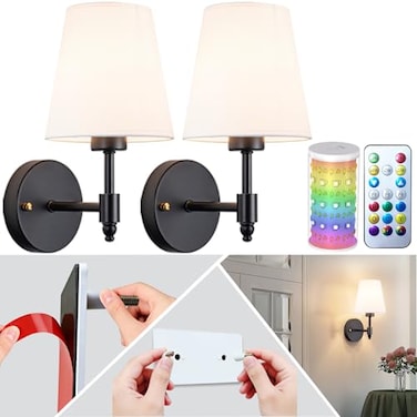 slywise Peel and Stick Wall Sconces Stick On Wall Sconce Set of 2 Battery Operated Wireless Adhesive Wall Lights Corn Bulb with 10000mAh Battery Easy Install for Bedroom Living Room Wall Decor