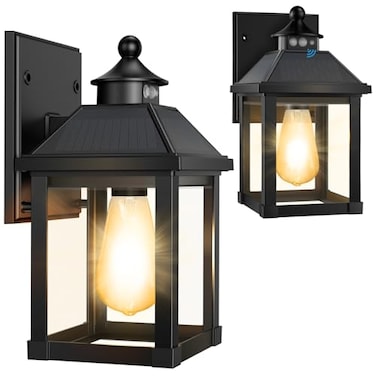Auzev Solar Sconce Lights Outdoor Wall Mount Solar Porch Light Exterior Waterproof with 3 Lighting Modes and Motion Sensor 3000K Dusk to Dawn Wall Lantern for Garage Front Door Home Barn Shed House 2P