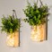 ECTY Rustic Wall Sconces Mason Jar Sconces Farmhouse Home Decor LED Fairy Lights Green Fake Plant Interior Decoration Warm Toned Lighting 2 Pack