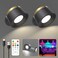 Speclux LED Wall Sconces Set of Two Rechargeable Battery Operated Wall Lights with Remote Wall Lamp Wireless 3 Color Temperatures 13 RGB Dimmable Magnetic 360 Rotation Two Pack Black