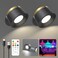 Speclux LED Wall Sconces Set of Two Rechargeable Battery Operated Wall Lights with Remote Wall Lamp Wireless 3 Color Temperatures 13 RGB Dimmable Magnetic 360 Rotation Two Pack Black