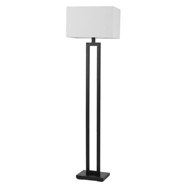 Globe Electric 67046 58 Floor Lamp Matte Black Finish White Linen Rectangular Shade Modern Geometric Cutout Design E26 Base