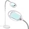 Brightech LightView Pro LED Magnifying Floor Lamp Daylight Bright Full Spectrum Magnifier Lighted Glass Lens Height Adjustable Gooseneck Standing Light for Reading Task Craft Lighting White