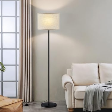 Ambimall 60 Modern Floor Lamp with Shade Tall Lamps for Living Room Bedroom Office Dining Room Beige Shade with Black PoleWithout Bulb