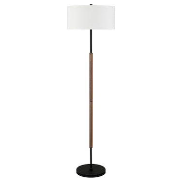 Henn&amp;Hart HennHart 2Light Floor Lamp with Fabric Shade in Blackened BronzeRustic OakWhite Floor Lamp for Home Office Bedroom Living Room 61 Tall