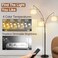 OUTON Arc LED Floor Lamp with Remote Control Dimmable Modern Black 3 Light Arched Tall Floor Lamp Mid Century Adjustable Standing Corner Lamps for Bedroom Office Living Room Beige Lampshade