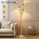 QiMH Tree Floor Lamp with 3 Light Bulbs Standing Tall Pole Lamps for Living Room Bedroom Office Reading Stand up Lamps with 3 Adjustable Arms Brushed Gold