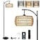 eyassi Arc Floor Lamp with Remote Control Dimmable LED Floor Lamp with 3 Color Temperature Black Standing Lamp with Rattan Fabric Double Drum Shade Boho Farmhouse Tall Pole Lamp for Living Room Bedroo