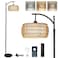 eyassi Arc Floor Lamp with Remote Control Dimmable LED Floor Lamp with 3 Color Temperature Black Standing Lamp with Rattan Fabric Double Drum Shade Boho Farmhouse Tall Pole Lamp for Living Room Bedroo