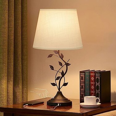 Kakanuo Table Lamp for Bedside 3Way Dimmable Touch Lamp for Living Room with USBA and USBC Charging Ports Traditional Tall Bedroom Lamp for End Table