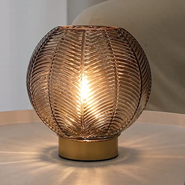 LUSHARBOR Battery Operated Lamp with Timer Small Glass Table Lamp Decorative Cordless Battery Powered Bedside Lamps for Living Room Shelf Decro Desk Amber