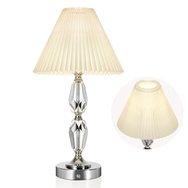 KIVDITZO Rechargeable Table Lamp With Touch DimmerAcrylic Cordless Lamp with 4400mAh Battery Operated3Level BrightnessPleated Linen Fabric ShadePortable Cordless Table Lamp for DinnerPatioBulb Include