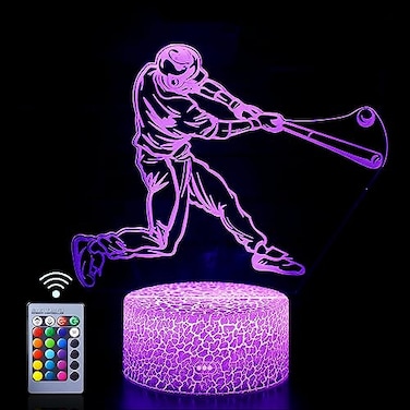 SEVEN LADY Baseball Man 3D Lamp Night Light with Remote Touch ControlMultiple Colour Brightness Adjusted Batteries Powered Gifts for Boys Girls Baseball Man2