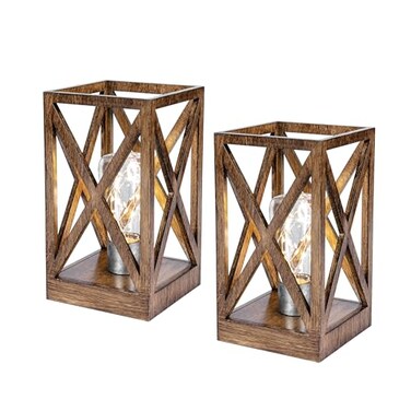 WINGBO 2 Pack Retro Battery Powered Table Lamps Battery Operated Cordless Lamp Set Portable Nightlight Decorative Light for Living Room Dining Room Bedroom Entryway Patio Faded Brown Finish