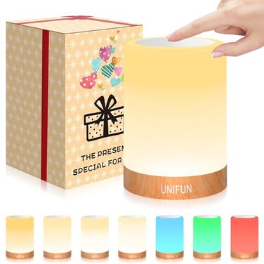 UNIFUN Touch Control Table Lamp Smart Dimmable Bedside Lamp with RGB Color Changing Warm White Light Ambient Lighting for Bedroom Living Room Holiday Gift Taller Design