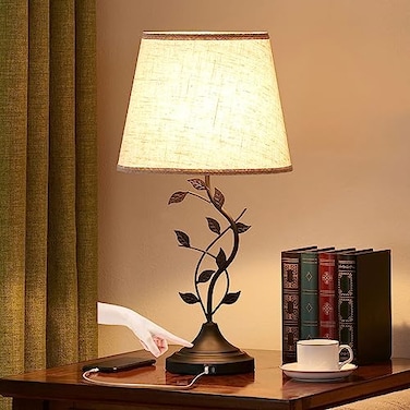 Kakanuo Table Lamp for Bedside 3Way Dimmable Touch Lamp for Living Room with USBA and USBC Charging Ports Traditional Tall Bedroom Lamp for End Table