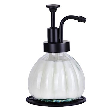 OCTMUSTARD 8 Oz Glass Soap Dispenser for Kitchen and Bathroom Countertop Smooth Action Pump Refillable Wash Hand Liquid Dish Detergent Farmhouse Style with Pumpkin Shape Shampoo Lotion Pump