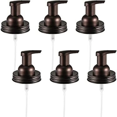 Amolliar Mason Jar Foaming Soap Dispenser Pump Lids Foaming Pump Replacement Kit for Pint Regular Mouth Mason Jar Refill Hand Soap Waterproof Labels Kitchen Bathroom Farmhouse Decor Bronze 6 Pack