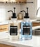 Hoousuper Dish Soap Dispenser for Kitchen Hand Glass Soap Dispenser Set with Pump Tray Funnel for Bathroom Shower Laundry Liquid Lotion Black 2 Pack 18 Oz Clear Bottles with 12 Stickers