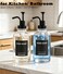 Hoousuper Dish Soap Dispenser for Kitchen Hand Glass Soap Dispenser Set with Pump Tray Funnel for Bathroom Shower Laundry Liquid Lotion Black 2 Pack 18 Oz Clear Bottles with 12 Stickers