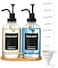 Hoousuper Dish Soap Dispenser for Kitchen Hand Glass Soap Dispenser Set with Pump Tray Funnel for Bathroom Shower Laundry Liquid Lotion Black 2 Pack 18 Oz Clear Bottles with 12 Stickers