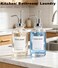 Hoousuper Dish Soap Dispenser for Kitchen Hand Glass Soap Dispenser Set with Pump Tray Funnel for Bathroom Shower Laundry Liquid Lotion Silver 2 Pack 18 Oz Clear Bottles with 12 Stickers