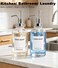 Hoousuper Dish Soap Dispenser for Kitchen Hand Glass Soap Dispenser Set with Pump Tray Funnel for Bathroom Shower Laundry Liquid Lotion Silver 2 Pack 18 Oz Clear Bottles with 12 Stickers