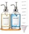 Hoousuper Dish Soap Dispenser for Kitchen Hand Glass Soap Dispenser Set with Pump Tray Funnel for Bathroom Shower Laundry Liquid Lotion Silver 2 Pack 18 Oz Clear Bottles with 12 Stickers