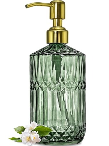 JASAI 18Oz Green Glass Soap Dispenser with Gold Rust Proof Pump Refillable Kitchen soap Dispenser for Dish Soap Soap Dispenser Bathroom for Hand soap Lotion Body Wash