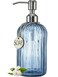 JASAI 18Oz Navy Blue Glass Soap Dispenser for Kitchen Bathroom Refillable Kitchen soap Dispenser with Vertical Stripe Bathroom Soap Dispenser for Dispense Hand soap Dish Soap