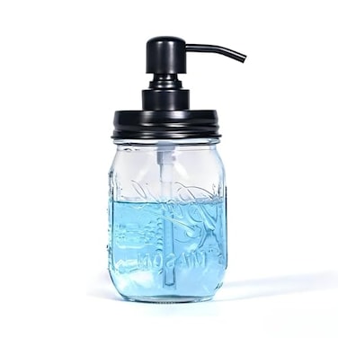 Easy-Tang Mason Jar Glass Hand Soap Dispenser Bathroom Kitchen Farmhouse Decor with Black 304 RustProof Stainless Steel Pump Ideal for Dish Detergent Liquid Lotion 16 Ounces