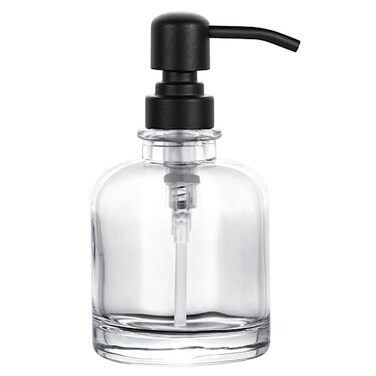 CHBKT Thick Clear Glass Jar Hand Soap Dispenser Bathroom with Matte Black Stainless Steel Pump 12ounce Clear Boston Round Bottle Dispenser with Rustproof Pump for Kitchen Dish Matte Black