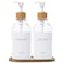 MAISONOVO MaisoNovo Hand and Dish Soap Dispenser for Kitchen Set of 2169oz Clear Dish and Hand Soap Dispenser Set for Kitchen Clear Plastic Bottles x 2 with White Bamboo Pumps Tray