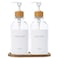 MAISONOVO MaisoNovo Hand and Dish Soap Dispenser for Kitchen Set of 2169oz Clear Dish and Hand Soap Dispenser Set for Kitchen Clear Plastic Bottles x 2 with White Bamboo Pumps Tray