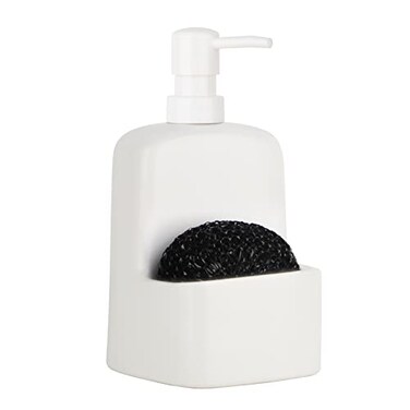 BosilunLife Dish Soap Dispenser Kitchen Soap Dispenser with Sponge Holder Matte Ceramic Soap Daddy Dispenser 20oz for Kitchen Matte White