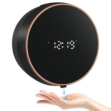 Monstake Automatic Soap Dispenser Liquid Bathroom Wall Mount Rechargeable Touchless Adjustable Auto Smart Electric Plastic Black Soap Dispenser with Clock Kitchen Hand Dish Lotion Couple Kids