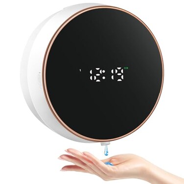 Monstake Automatic Soap Dispenser Liquid Bathroom Wall Mount Rechargeable Touchless Adjustable Auto Smart Electric Plastic White Soap Dispenser with Clock Kitchen Hand Dish Lotion Couple Kids