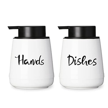LEETOYI Farmhouse Ceramic Hands and Disher Dispenser Set with Pump 14oz White