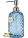 JASAI 18Oz Gem Patterned Glass Soap Dispenser for Kitchen and Bathroom Refillable with Rust Proof Stainless Steel Pump Blue