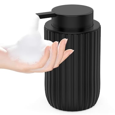 POSOSTO Ceramic Foaming Hand Soap Dispenser 12 oz Bathroom Soap Dispensers Lotion Dispenser for Kitchen Refillable Matte Streaks Soap Dispenser with Large Pump Black