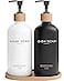 Brighter Barns Luxury Glass Hand and Dish Soap Dispenser Set by Kitchen Soap Dispenser Set with Tray Bamboo Pump Bottle for Kitchen Sink Boho Home Decor Modern Decor in Restaurant BlackWhite