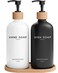 Brighter Barns Luxury Glass Hand and Dish Soap Dispenser Set by Kitchen Soap Dispenser Set with Tray Bamboo Pump Bottle for Kitchen Sink Boho Home Decor Modern Decor in Restaurant BlackWhite