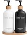 Brighter Barns Luxury Glass Hand and Dish Soap Dispenser Set by Kitchen Soap Dispenser Set with Tray Bamboo Pump Bottle for Kitchen Sink Boho Home Decor Modern Decor in Restaurant BlackWhite