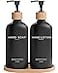 Brighter Barns Black Glass Soap and Lotion Dispenser Set with Tray by Liquid Hand Soap Dispenser and Pump Bamboo Bathroom Accessories Modern Bathroom Decor Black