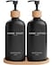 Brighter Barns Black Glass Soap and Lotion Dispenser Set with Tray by Liquid Hand Soap Dispenser and Pump Bamboo Bathroom Accessories Modern Bathroom Decor Black