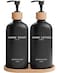 Brighter Barns Black Glass Soap and Lotion Dispenser Set with Tray by Liquid Hand Soap Dispenser and Pump Bamboo Bathroom Accessories Modern Bathroom Decor Black