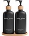 Brighter Barns Black Glass Hand and Dish Soap Dispenser Set by Kitchen Soap Dispenser Set with Tray Bamboo Pump Bottles for Kitchen Sink Boho Modern Home Decor Neutral Home Accessories Black