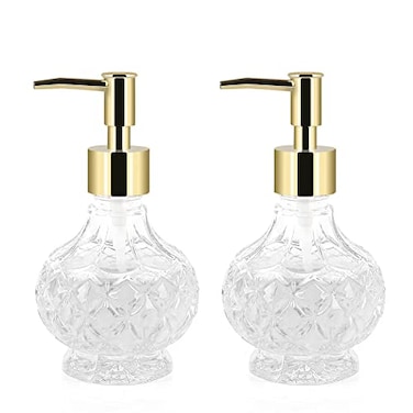 Retyion Glass Hand Soap Dispenser Bathroom with Rust Proof Pump for Kitchen Dish Soap Hand Soap Essential Oil Lotion 2PCS New Gold