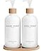Brighter Barns White Glass Hand and Dish Soap Dispenser Set by Kitchen Soap Dispenser Set with Tray Glass Bottles for Kitchen Sink Housewarming Gift Countertop Decor Boho Home Decor White
